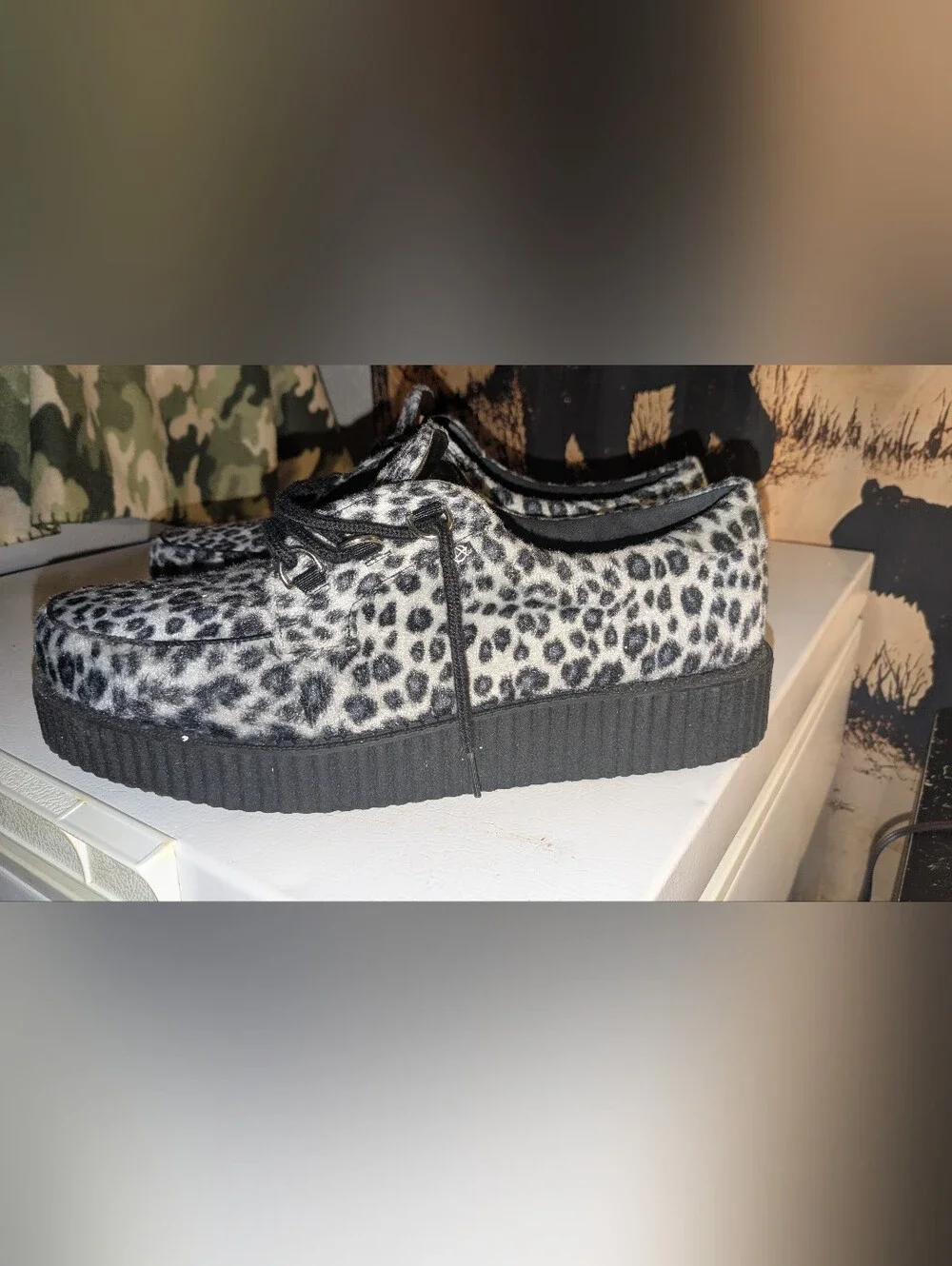 T.U.K Leopard-Print Platform Creepers - Black/White